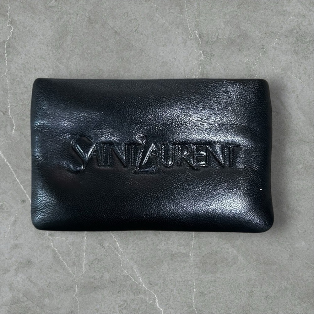 Saint Laurent Wallet Puffy Pouch Lambskin Leather Card Holder Coin Case Clutch - Picture 1 of 7